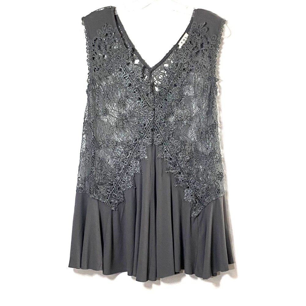 POL Lace Peplum Tank Tunic Womens Size Small Steel Gray Silver Threading BWT252